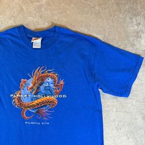 VTG Planet Hollywood Atlantic City Dragon Graphic T Shirt Blue Large USA Made